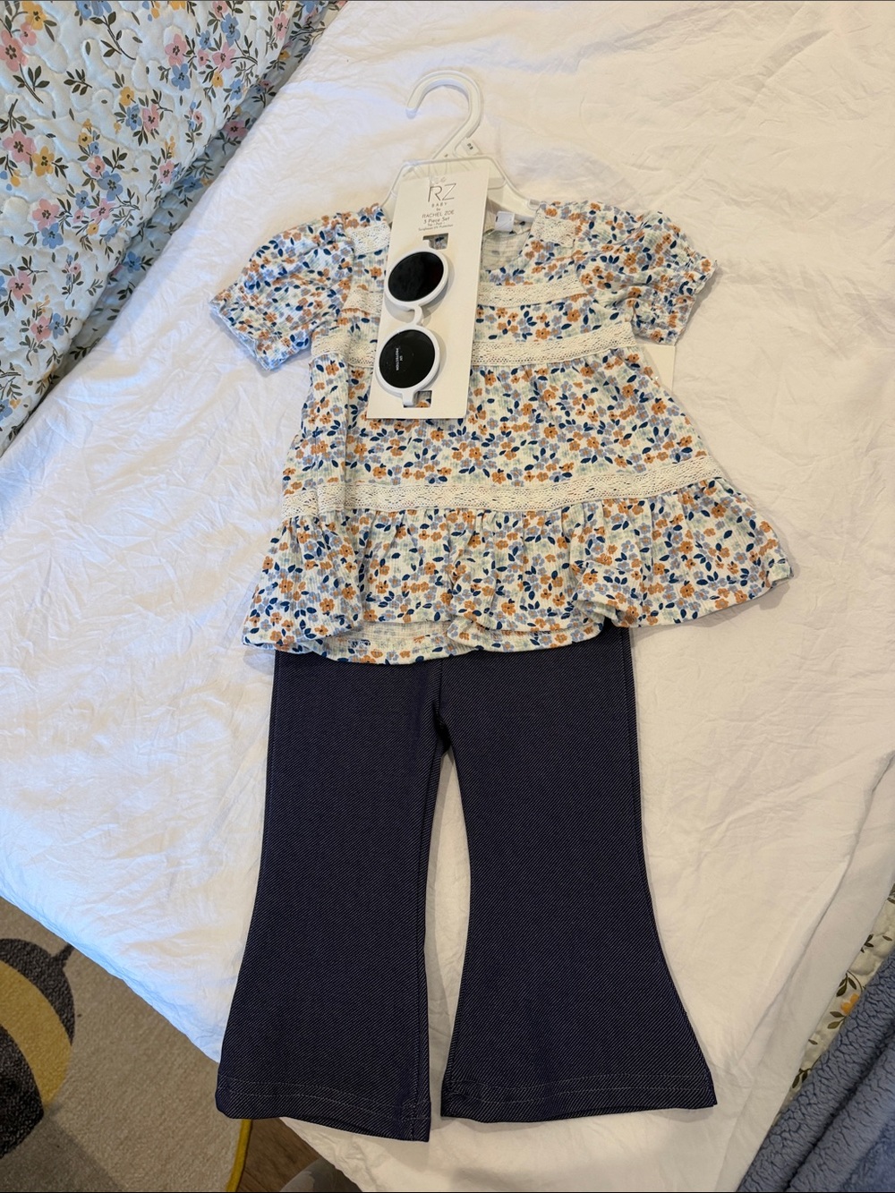 Rachel Zoe Floral Peplum Blouse and Navy Flare Pants Set